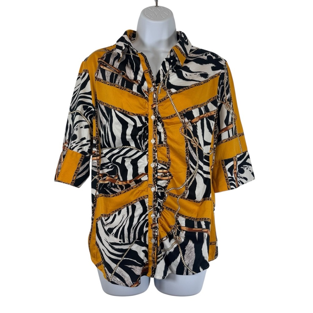 7th Avenue Design Studio New York & Company Zebra Chain Print Button Shirt SzL
